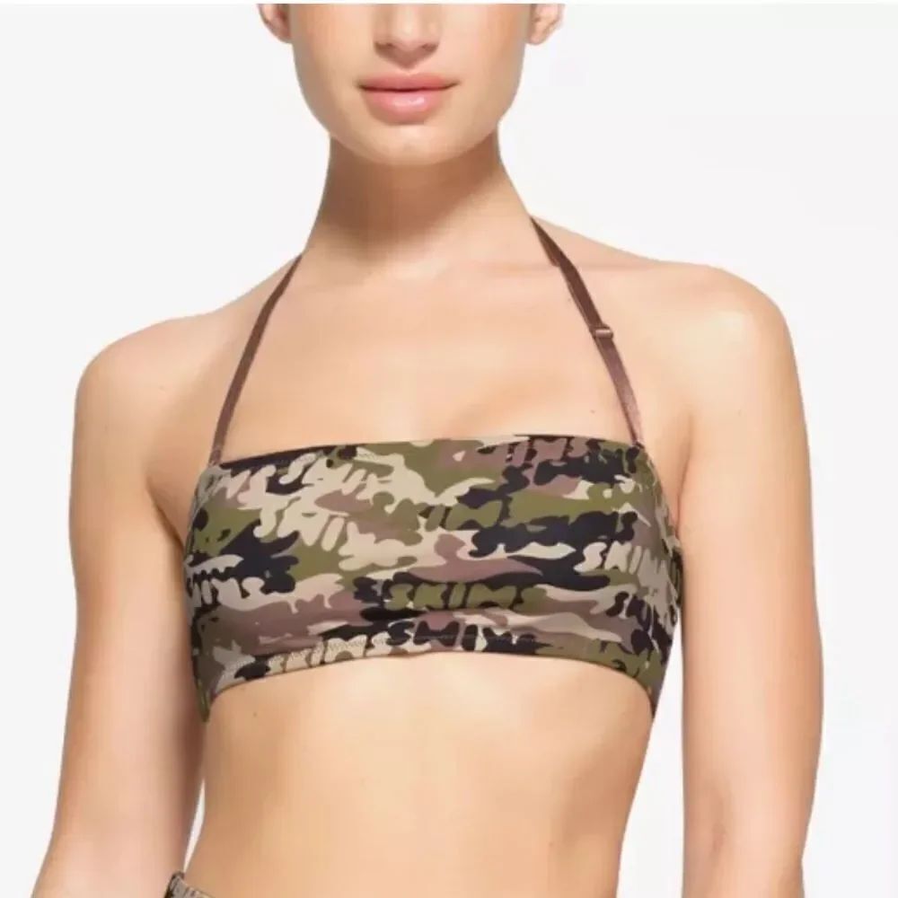 SKIMS Signature Swim Bandeau Bikini Top In Skims Logo Camo Print